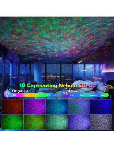 Proyector de Estrellas FlyEagle RS-KLD10B, Luz Nocturna 15 Modos