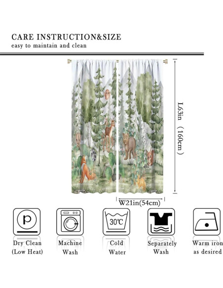 Cortinas Animales del Bosque Trelemek 2 Paneles 63x53 cm