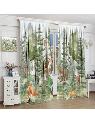 Cortinas Animales del Bosque Trelemek 2 Paneles 63x53 cm