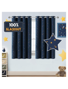 Cortinas Blackout PrinceDeco 2 Paneles Estrellas Marino