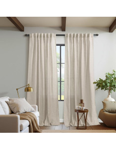 Cortinas de Lino Beige KOUFALL 335 cm Largo Juego 2 Paneles 2