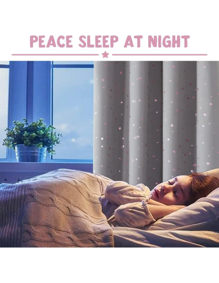 Cortinas Blackout PrinceDeco 2 Paneles Estrellas Rosa 54x132cm