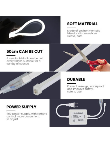 Cinta LED 15M Wisada 6500K IP67 Dimmer IR 750W