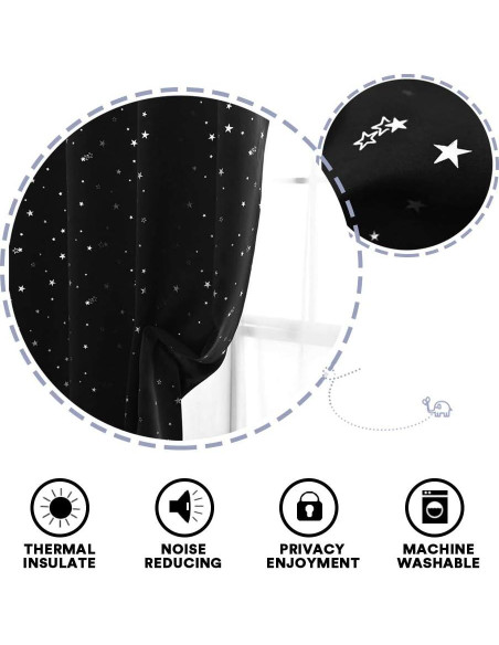 Cortinas Blackout PrinceDeco 2 Paneles 52x63cm Estrellas