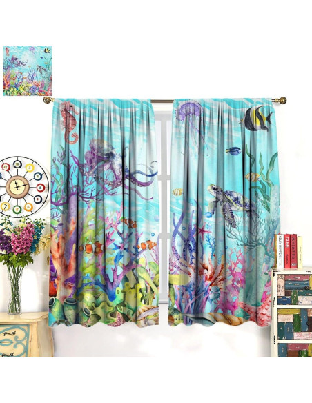 Cortinas Blackout AAVEUP Animales Marinos 66x243cm Pack 2