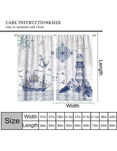 Cortinas Blackout AAVEUP 2 Paneles 80x182 cm Estilo Oceánico