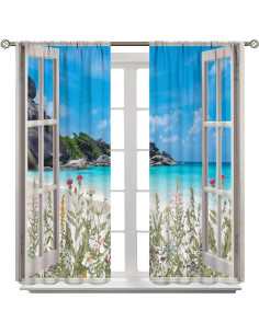 Cortinas de Playa AAVEUP 2 Paneles 53x114 cm Estilo Art Deco 2