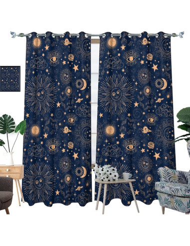 Cortina Blackout Llylumty Espacial Estrellas 2 Paneles 80x183cm