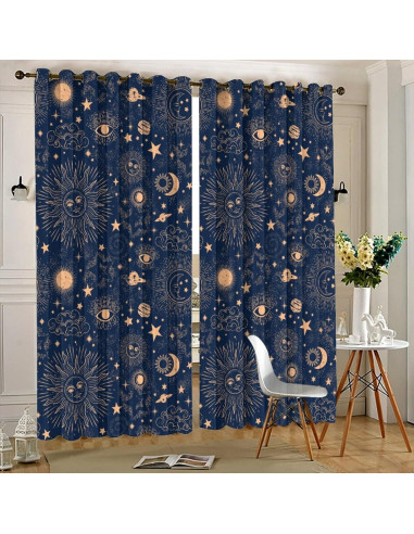Cortina Blackout Llylumty Espacial Estrellas 2 Paneles 80x183cm