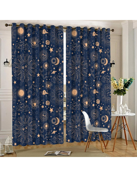 Cortina Blackout Llylumty Espacial Estrellas 2 Paneles 80x183cm