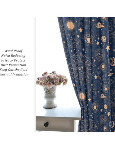 Cortina Blackout Llylumty Espacial Estrellas 2 Paneles 80x183cm