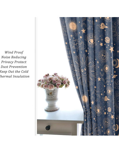 Cortina Blackout Llylumty Espacial Estrellas 80x160cm, 2 Paneles