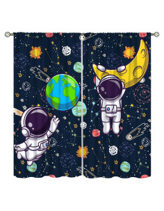 Cortinas Blackout Astronauta Llylumty 66x213cm 2 Paneles