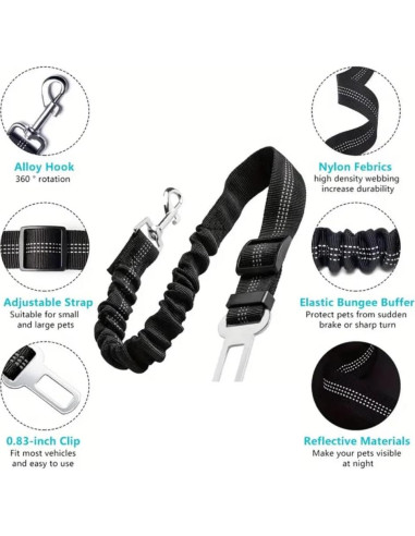 Cinturón de Seguridad para Perros Ajustable Bungee Rojo