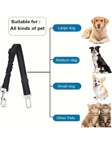 Cinturón de Seguridad para Perros Ajustable Bungee Rojo