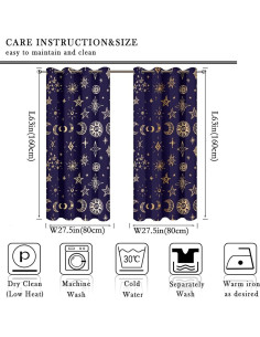 Cortinas Opacas Llylumty Estrellas y Luna 70x160cm 2