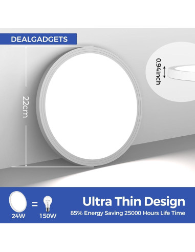 Aplique de Techo LED 24W DEALGADGETS 6000K 2200LM Blanco