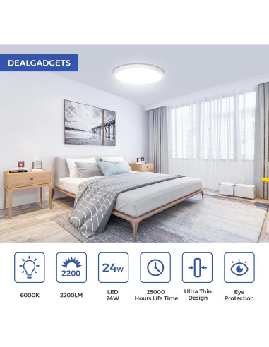 Aplique de Techo LED 24W DEALGADGETS 6000K 2200LM Blanco