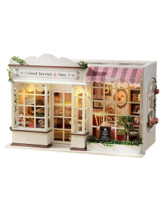 Kit Casa Miniatura DIY QatmMkt Jardín Madera con LED