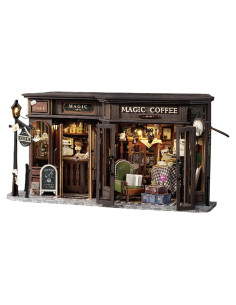 Kit Casa Miniatura DIY QatmMkt Café Mágico con Muebles LED