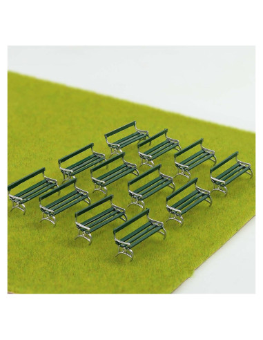 Bancos de Plaza Evemodel 12pcs Escala HO Verde con Plata