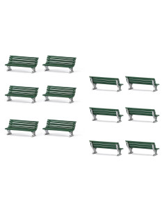 12 Bancos de Plaza Evemodel Verde con Plata Escala HO