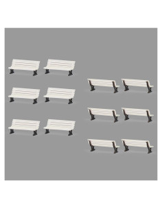 12 Bancos de Plaza Evemodel Escala HO Blanco y Marrón