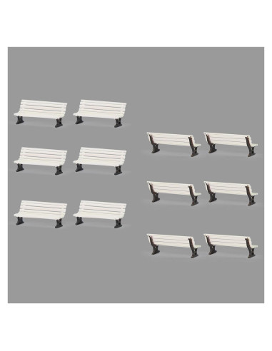 12 Bancos de Plaza Evemodel Escala HO Blanco y Marrón