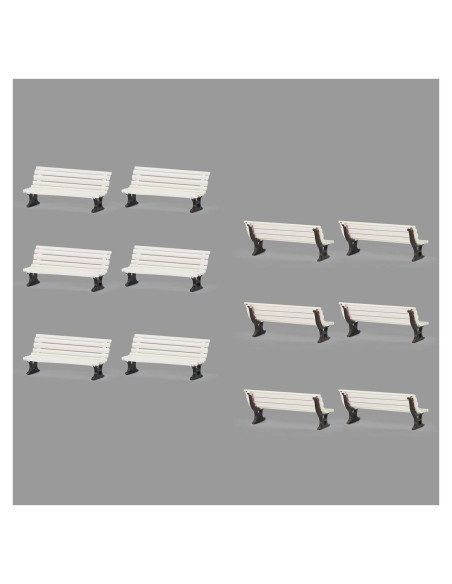 12 Bancos de Plaza Evemodel Escala HO Blanco y Marrón