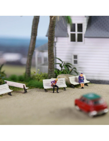 12 Bancos de Plaza Evemodel Escala HO Blanco y Marrón