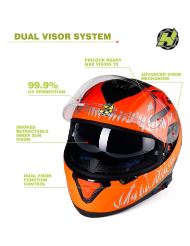 Casco HAX Impulse Naranja L con visor Pinlock y ventilación