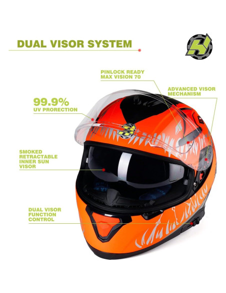 Casco HAX Impulse Naranja L con visor Pinlock y ventilación
