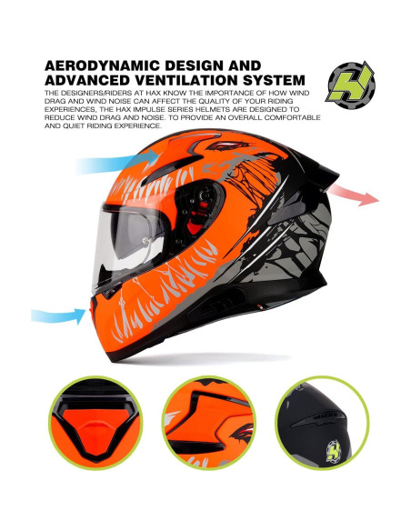 Casco HAX Impulse Naranja L con visor Pinlock y ventilación