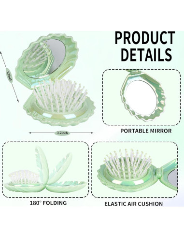 Cepillo de cabello plegable Maji Mama con espejo - Verde