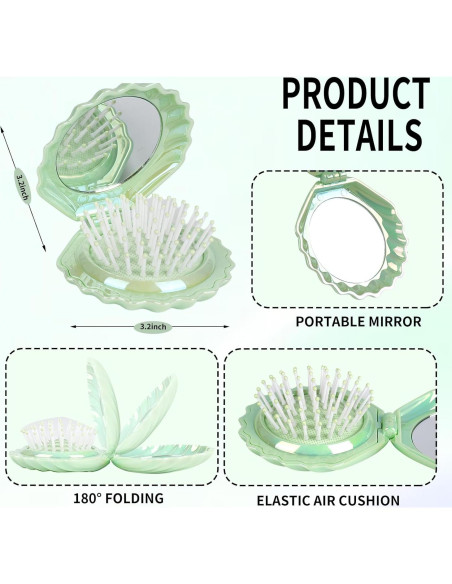 Cepillo de cabello plegable Maji Mama con espejo - Verde
