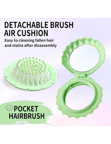 Cepillo de cabello plegable Maji Mama con espejo - Verde