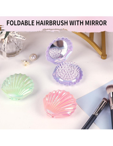 Cepillo de cabello plegable Maji Mama con espejo - Verde