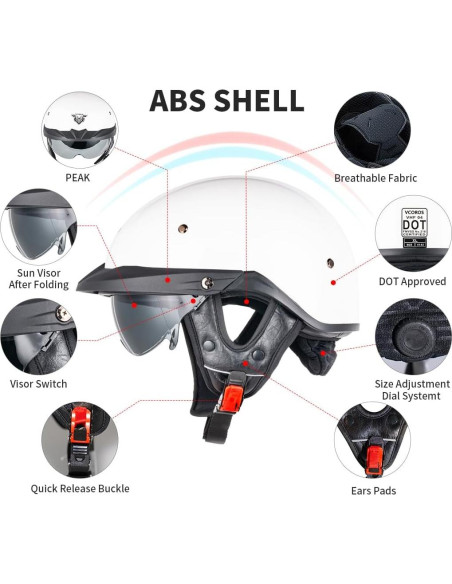 Casco de Media Cara VCOROS VHF04 Ajustable con Visera Solar