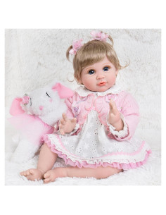 Muñeca Aori Reborn 55.88 cm Realista para Niños 3+ con Atuendo Rosa