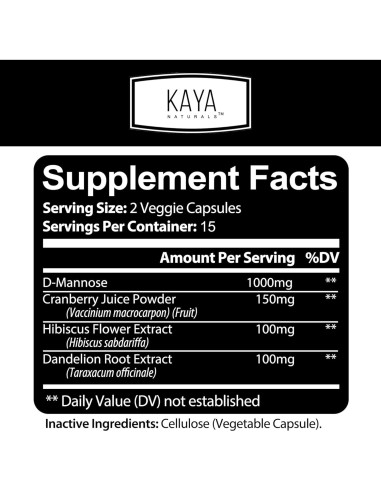 Suplemento D-Mannose Kaya Naturals 30 Cápsulas Vegetales