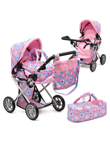 Carrito de Muñeca Dolls To Play 3 en 1 Azul Ajustable