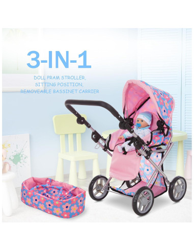 Carrito de Muñeca Dolls To Play 3 en 1 Azul Ajustable
