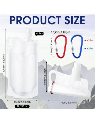 Maxdot 4 Botellas de Agua Colapsables 1L con Clip para Camping