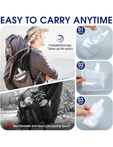 Maxdot 4 Botellas de Agua Colapsables 1L con Clip para Camping