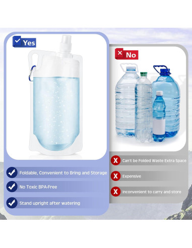 Maxdot 4 Botellas de Agua Colapsables 1L con Clip para Camping