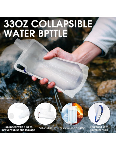 Maxdot 4 Botellas de Agua Colapsables 1L con Clip para Camping