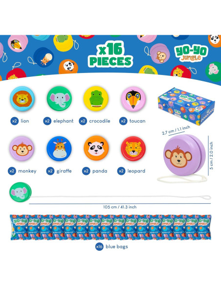 Paquete 16 Yo-Yos de Madera Selva Bonnyco para Niños