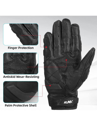 Guantes de motocicleta de cuero ILM Air Flow 3XL Negro