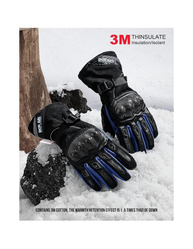 Guantes de Motocicleta BORLENI Impermeables Talla Grande Azul