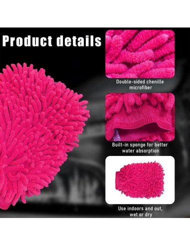 Guantes de Limpieza Gasedin para Autos Chenille Rosa